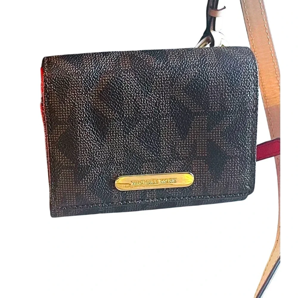 Michael Kors Signature Brown Jet Set Messenger Shoulder Bag & Matching Wallet MK